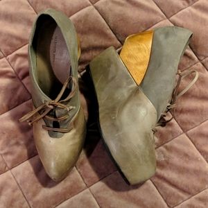 Unique designer wood wedge heels